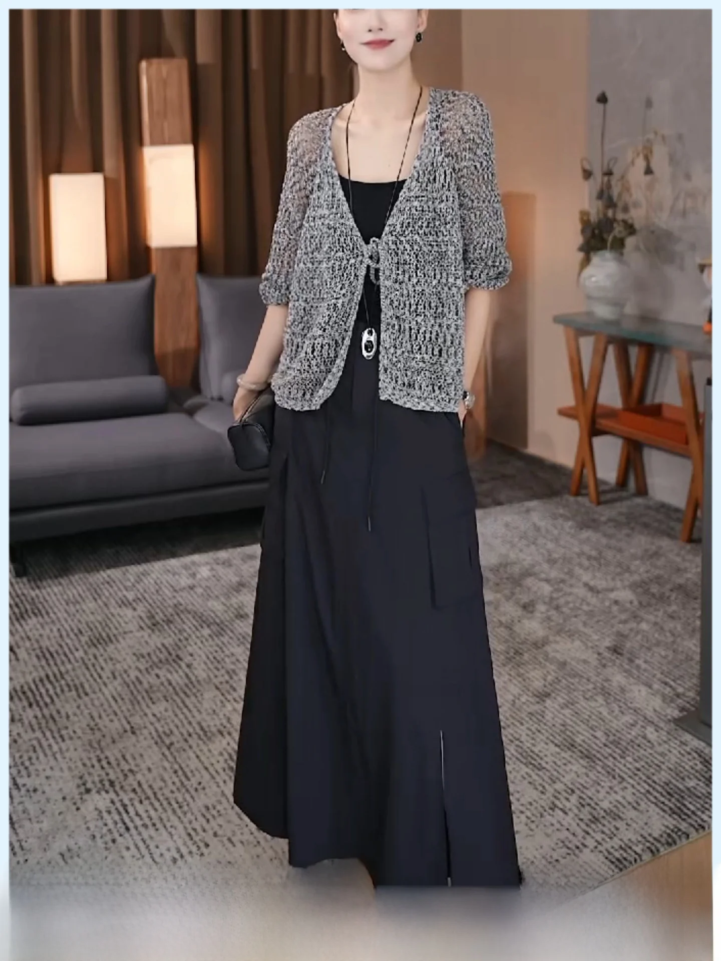 

High Waist Loose Black Vintage Workwear Skirt Women's Design Sensation Versatile Half-length Skirt Casual Breathable Skin-fri...