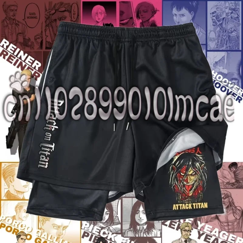 

One Piece Naruto Anime Print Shorts Man Double-layer 2 in 1 Compression Pants Summer Gym Clothes Workout Quick Dry Pants Y2k