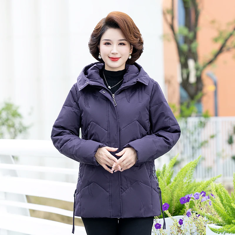

Faionable Thiened Winter Clothes for Middle-Aged And ly People down Jaet Coat Polyester Fiber 00% Middle-Length O...