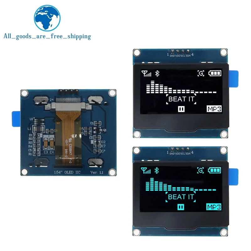 Imagem -05 - Tzt-oled Display Screen Board com Moldura de Ferro 1.54 Polegada Pinos Branco Azul Spi Iic Interface I2c Driver Spd0301 128x64