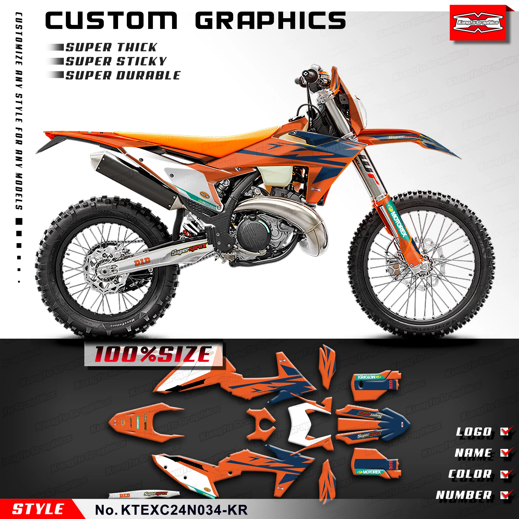 

Наклейки KUNGFU GRAPHICS, клейкие наклейки для KTM 150 250 300 350 450 500 EXC EXC-F XC-W XCW XCF-W 2024 2025, KTEXC24N034-KR