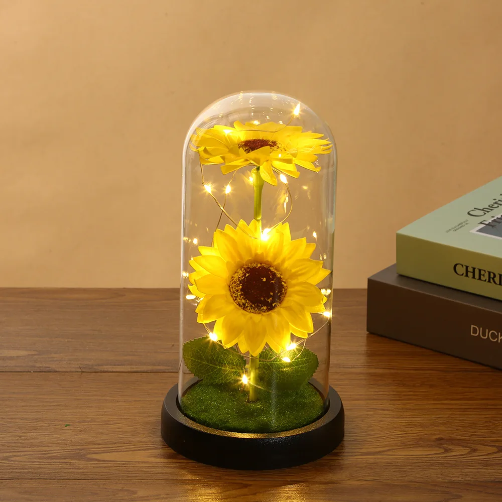 Eternal Sunflower in transp Dome - LED Illuminated Artificial Flower, Perfect for Valentine's Day, Mother's Day & Birthday Gifts