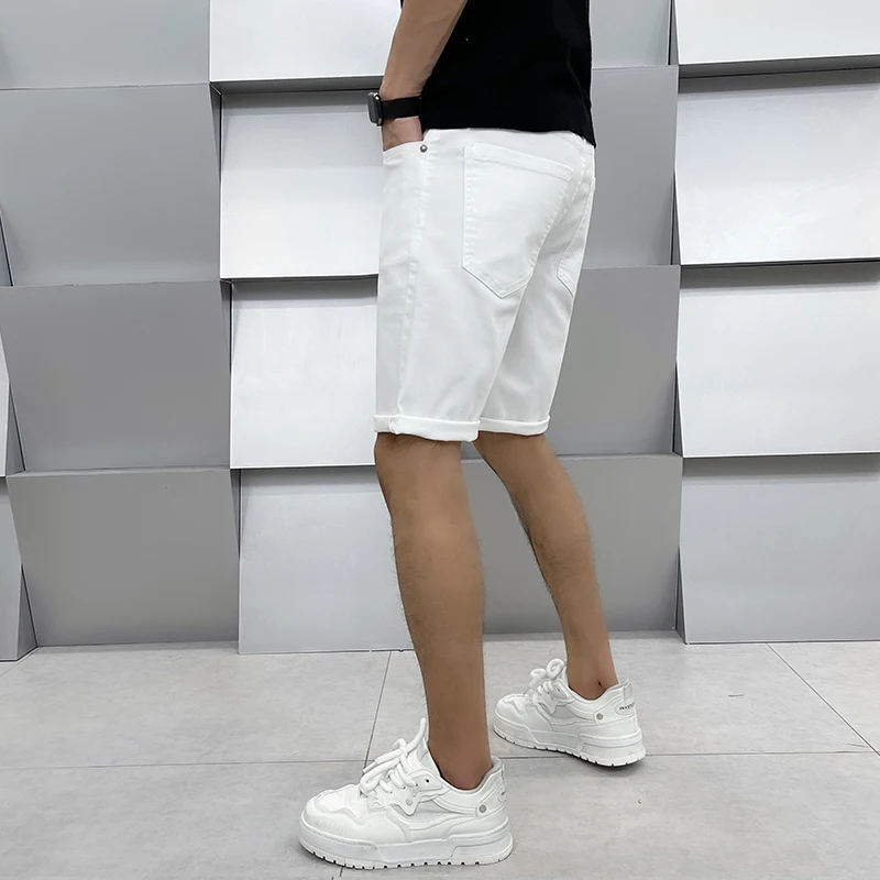 2024 High-End Lichte Luxe Zomer Ultradunne Sectie Witte Jeans Shorts Zwart Losse Casual Heren Broek