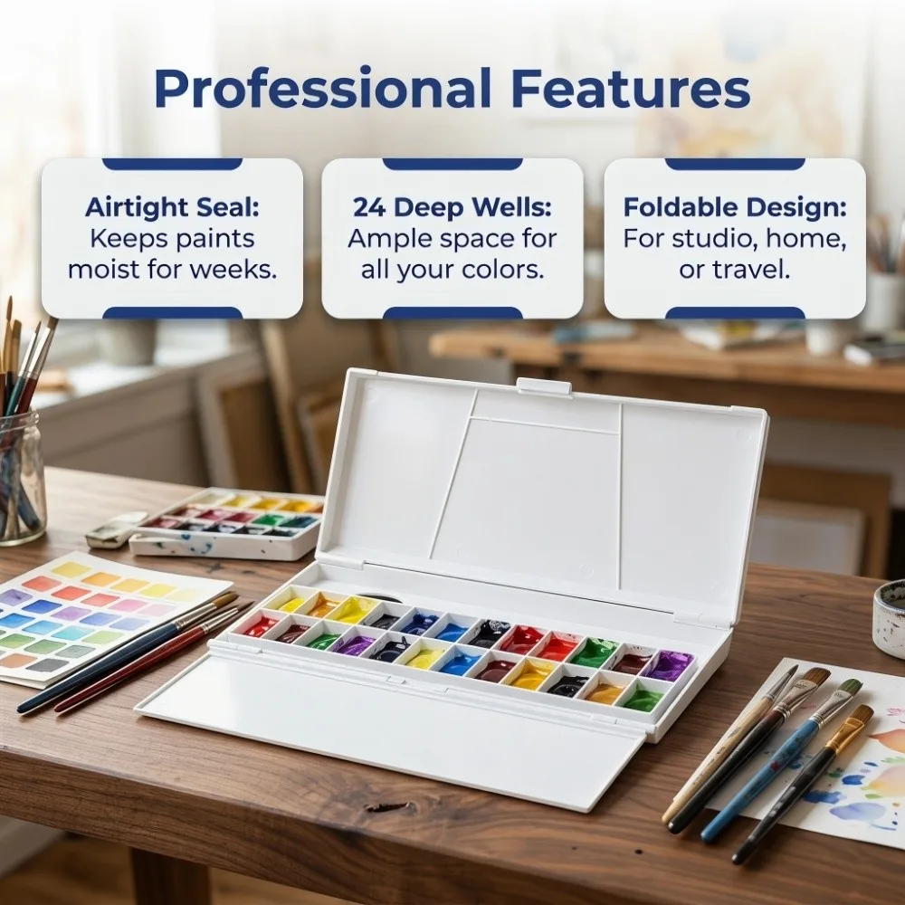 24 Grids White Painting Palette Box Folding Plastic Watercolor Mix Tray Lightweight Pigment Box Indoor Art Draft Work