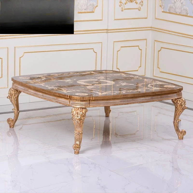 Italian-style coffee table European-style villa mansion solid wood exquisite veneer parquet villa mansion coffee table