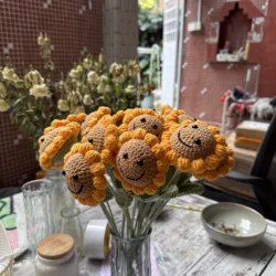5pcs/lot Quality Crochet Artificial Flower Handmade Sunflower Hand-knitted Plants Decoration Photography Props Home Office Decor