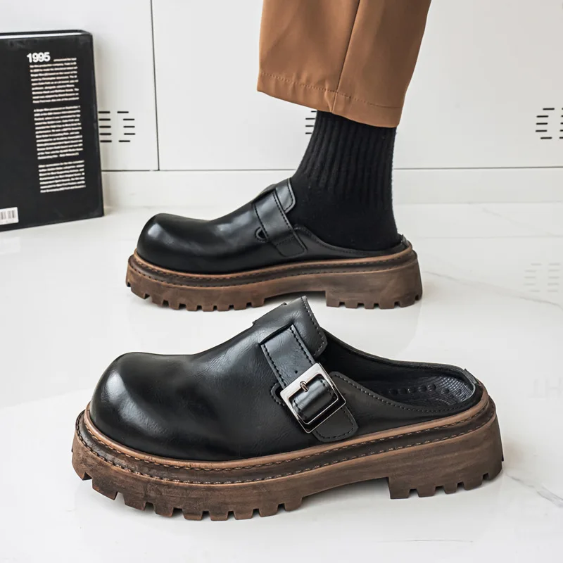 Bolsa masculina cabeça plataforma chinelos tendência seleção de qualidade couro sola grossa dos homens sapatos casuais fora chinelos zapatillas hombre