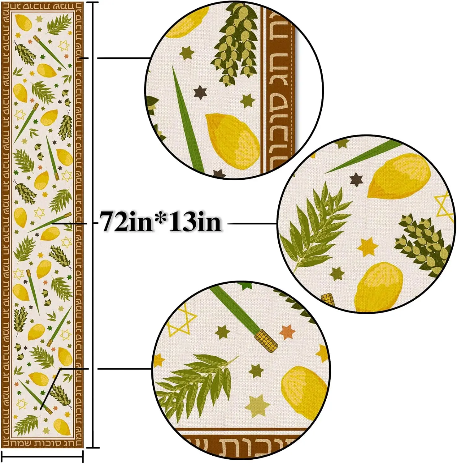 Sukkot Linen Table Runner Jewish Holiday  Party Decor Reusable Sukkah Etrog Lulav Kitchen Dining Table Runner Sukkot Decorations