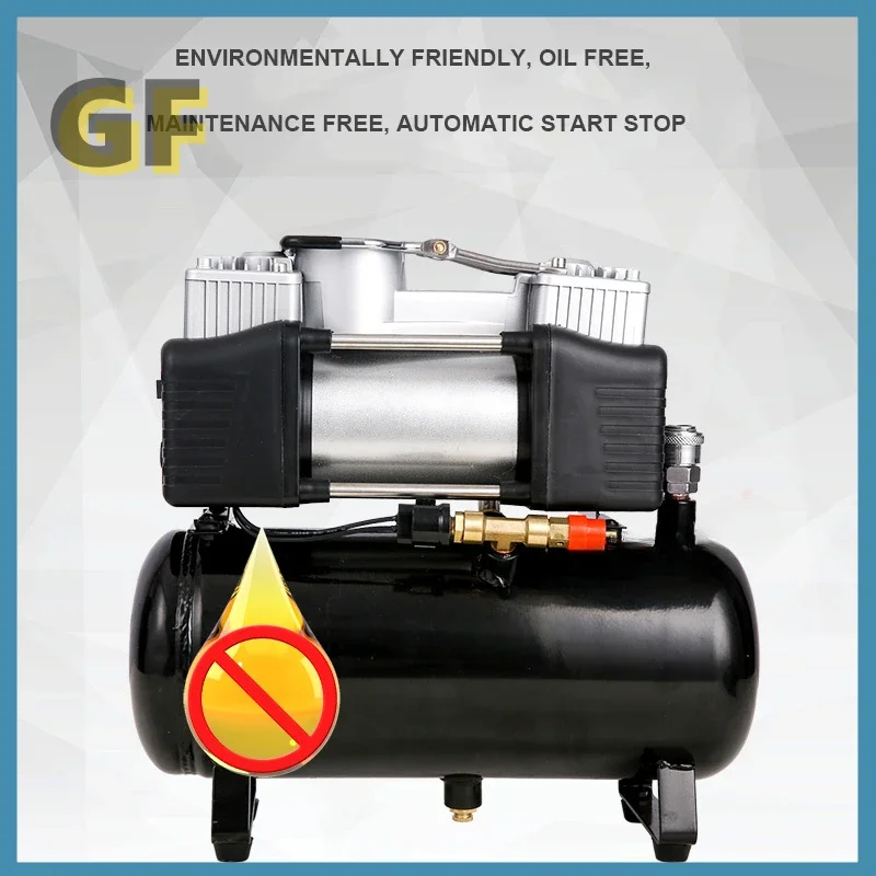 Portable Dual Cylinder Air Pump Car Tire Inflator 12V 220V Silent Oil-Free  Air Compressor Automatic Start Stop