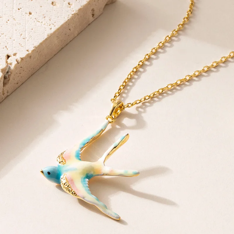 الفرنسية الأنيقة الأزياء المينا يقطر النفط الحلو ولطيف الملونة ابتلاع خرافة الرياح قلادة المتخصصة شخصية الترقوة #4