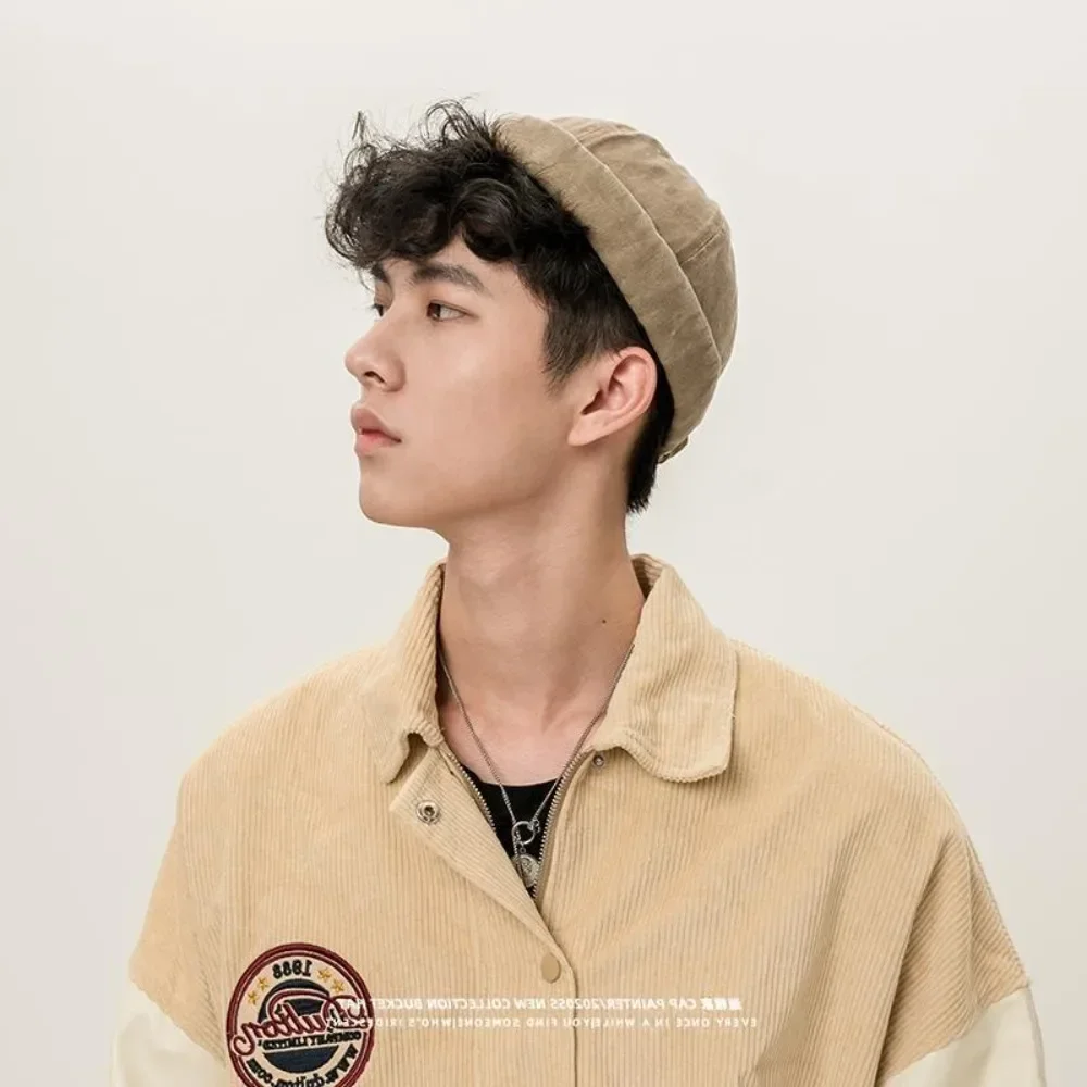 

Washed Docker Beanie Brimless Cap Hat Without Visor Solid Color Retro Vintage Street Style Spring Autumn Outdoor Gorras