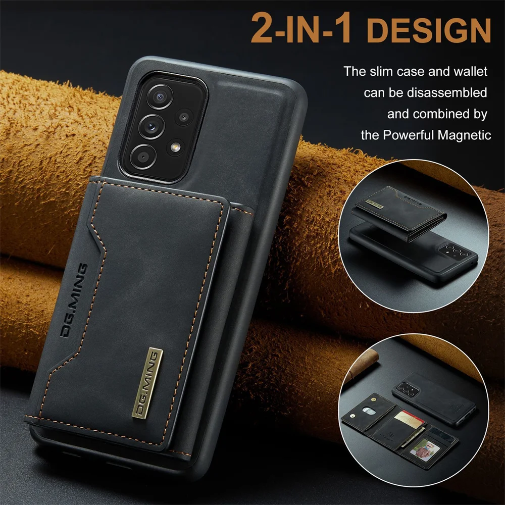 DG.MING 2 in 1 Magnetic Detachable Leather Wallet Case for Samsung Galaxy A55 A73 A36 A35 A16 A15 A14 A34 A54 A52 A72 5G Cover