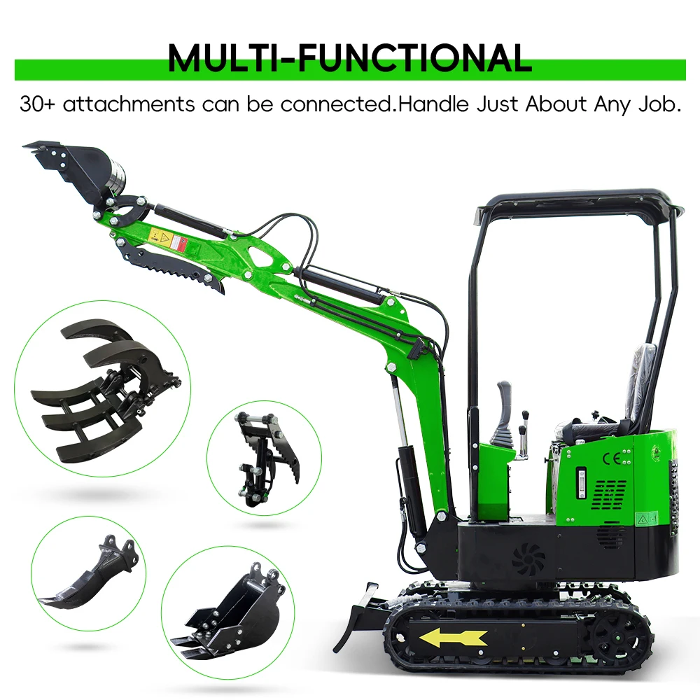 EUA Estoque Mini Escavadeira de 1 Ton com Motor Briggs & Stratton 13.5HP Mini Escavadeiras de Esteiras Cor Verde Frete Grátis