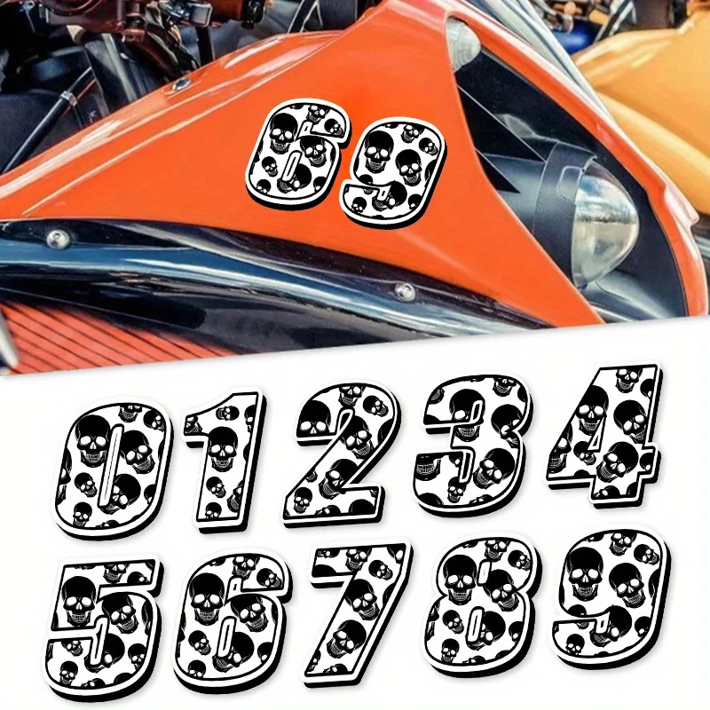 

1 шт. набор наклеек с рисунком черепа и номерами-черно-белые водонепроницаемые виниловые наклейки для декора автомобиля и мотоцикла