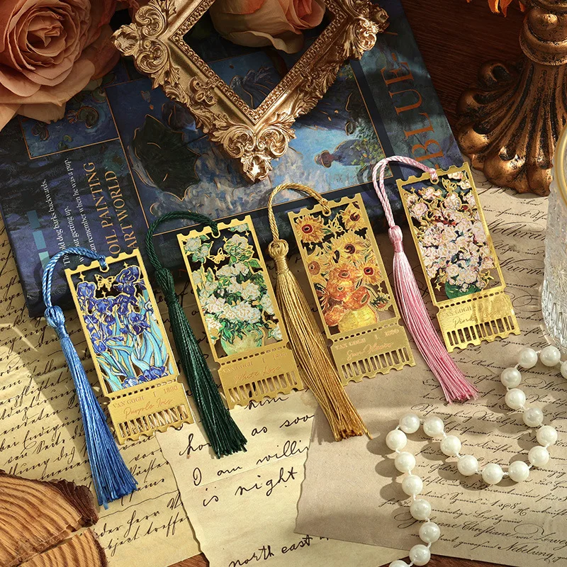 

Elegant Floral Hollow Out Metal Bookmark with Tassel for Book Lovers korean stationery bookmarks for books