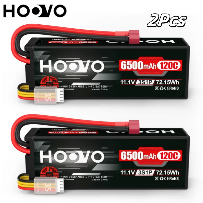 

2Pcs HOOVO 3S Lipo Battery 11.1V 6500mAh 120C Hard Case with Deans T Plug for RC Vehicles Car RC Truck Quadcopter DJI Airplane