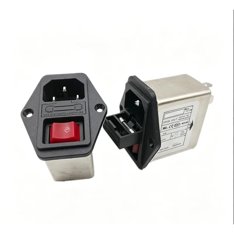 10PCS EMI Power Filter CW2B-10A-T with Red Light, 10A Fuse Replacement Electronic Component