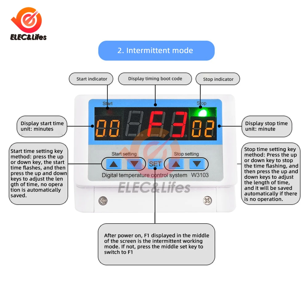 W3103 AC 220V Digital Thermostat 30A Temperature Controller Switch Wall Hanging DC 12V 24V Thermostat Temperature Sensor