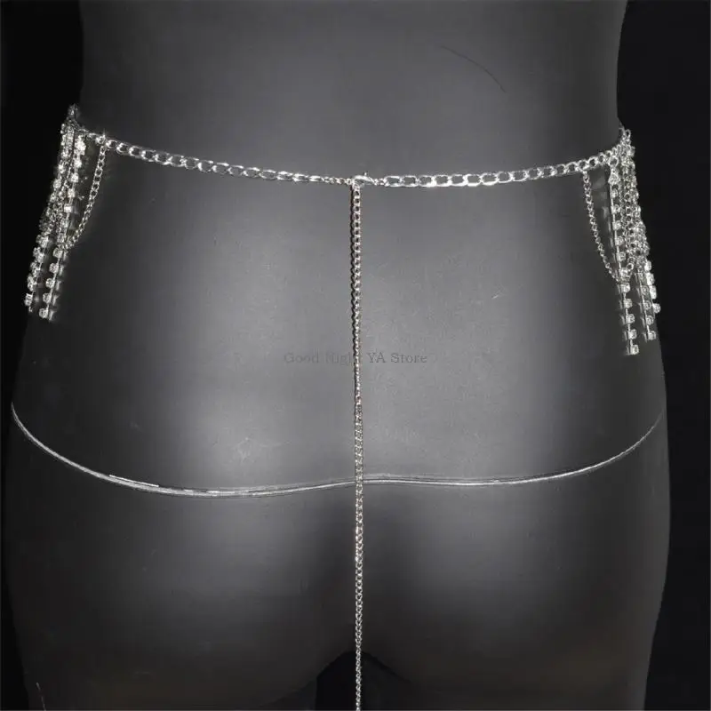 سلسلة بطن كريستال فاخرة متلألئة شرابات الخصر سلسلة مجوهرات الجسم لمناسبة خاصة زي المسرح فساتين السهرة