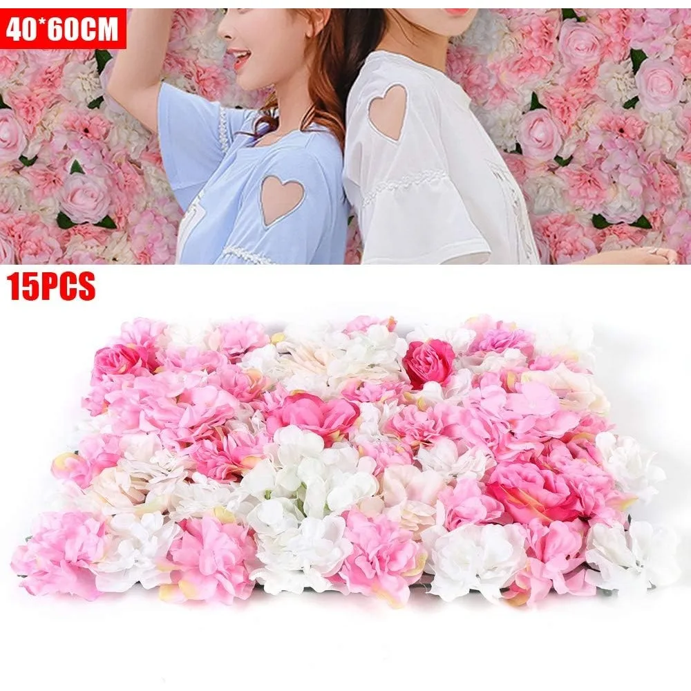 15PCS Flower Wall Panels Flower Wall Panel Floral Backdrop Dark Pink & Champagne Flower Wall Decor Silk Peony Rose Floral Panel