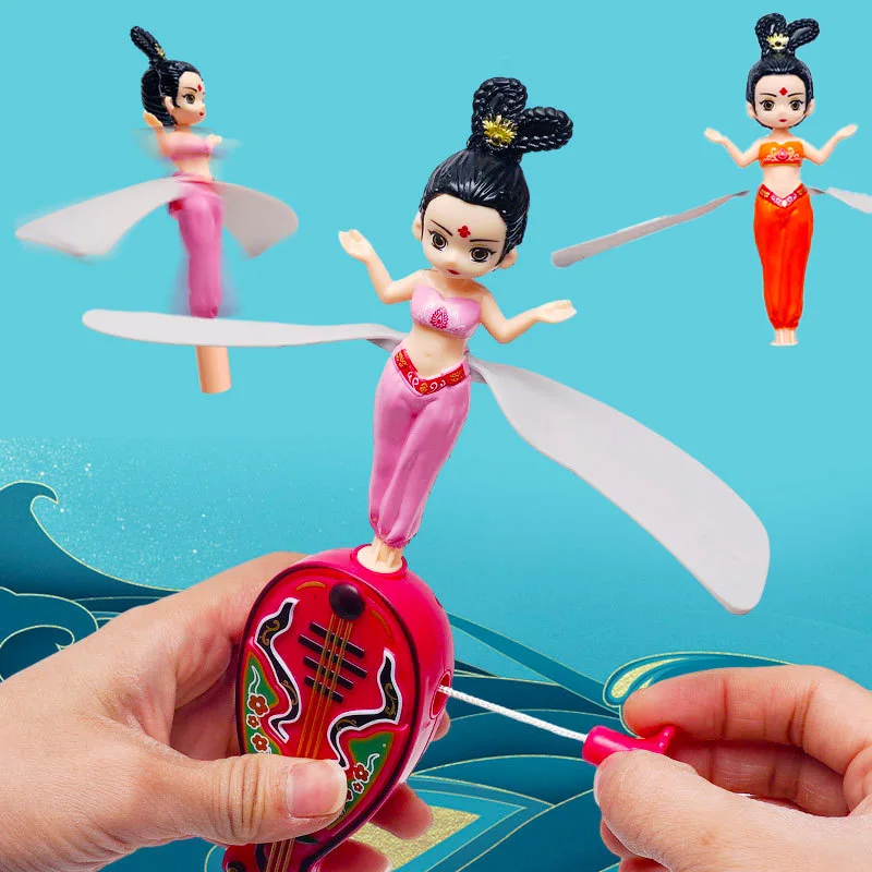 Creative Pull String Dunhuang Flying Fairy Toys Funny Bamboo Dragonfly Flying Machine Flying Disc  Kids Outdoor Interactive Toys