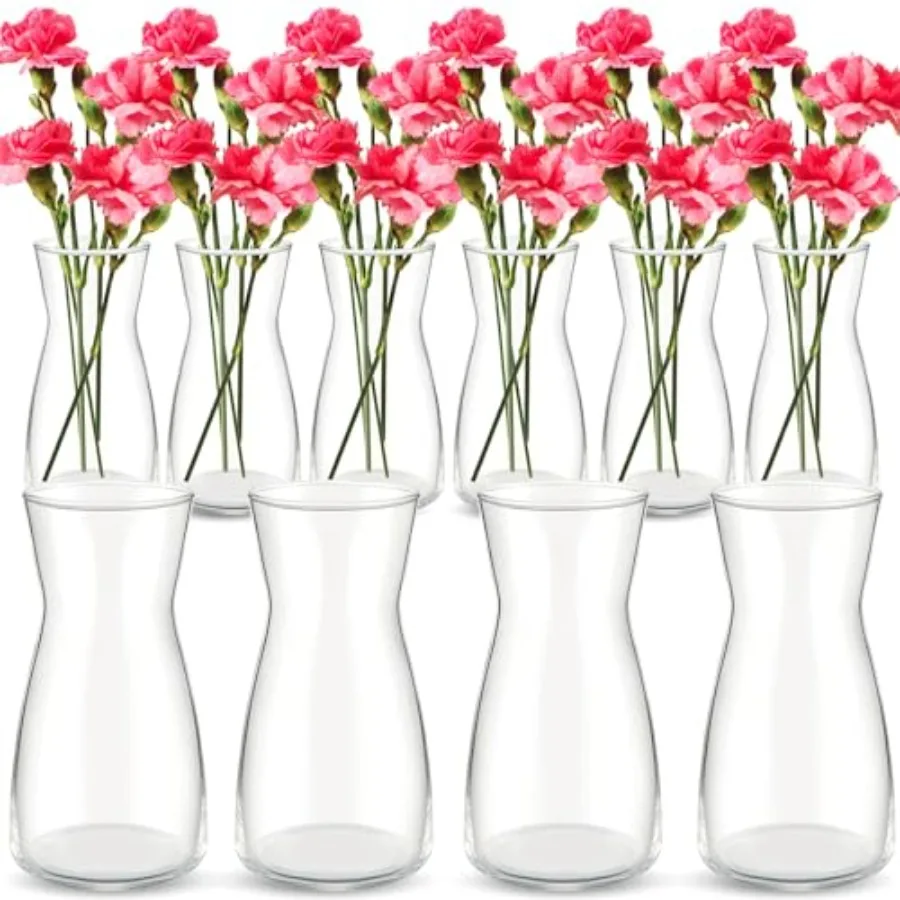

10 Pcs 8'' Tall Clear Flower Vase Wide Mouth Crystal Glass Boho Decorative for Centerpieces Bulk Tall Vase for Flower Bouquets