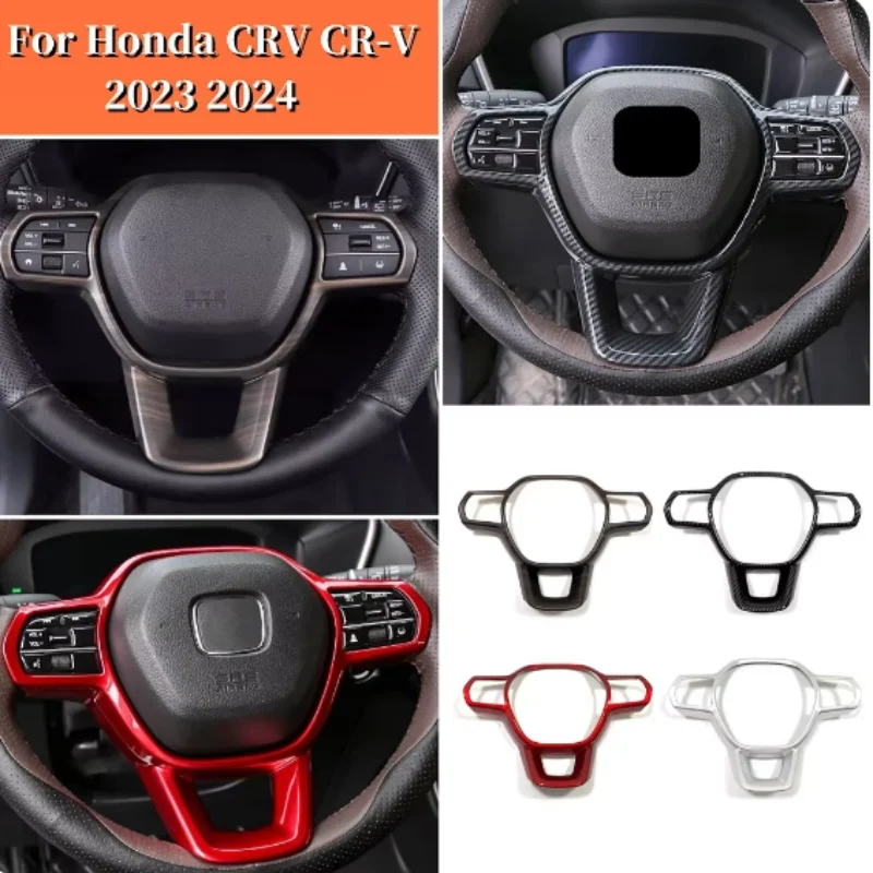 

ABS Carbon Wood grain Car Steering Wheel Button Panel Covers Trim Sticker Decoration Accessories For Honda CRV CR-V 2023 2024