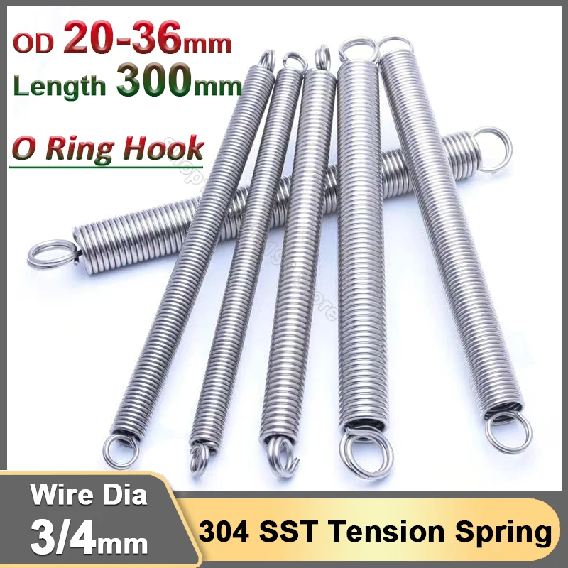 

3mm 4mm stainless steel Dual O Ring Hook Long Expansion Tension Spring Length 300mm Extension Pullback Tensile Stretching Spring