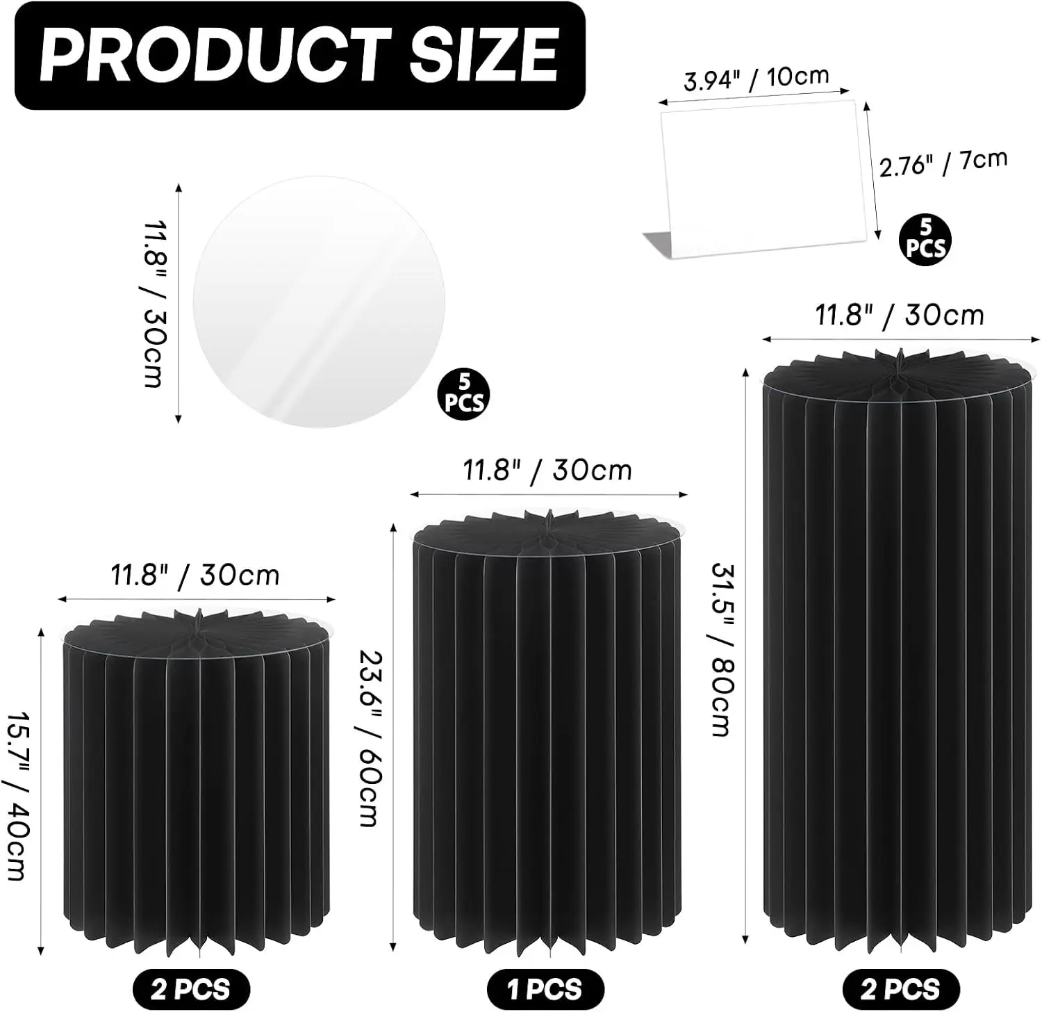 5 Pack Foldable Cardboard Cylinder Stands for Party, 15.7
