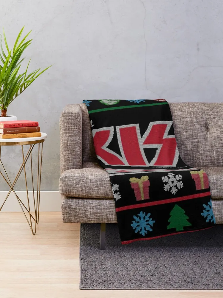 KISS ? the Band - Merry KissMas Ugly Sweater Throw Blanket Custom Personalized Gift Hairy Baby Blankets