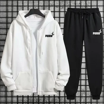 New in Women Tracksuit Trend Printing Hooded Sweatshirts Pants 2Pcs Set Casual Zipper Overcoat Suit Daily Clothing Autumn Winter