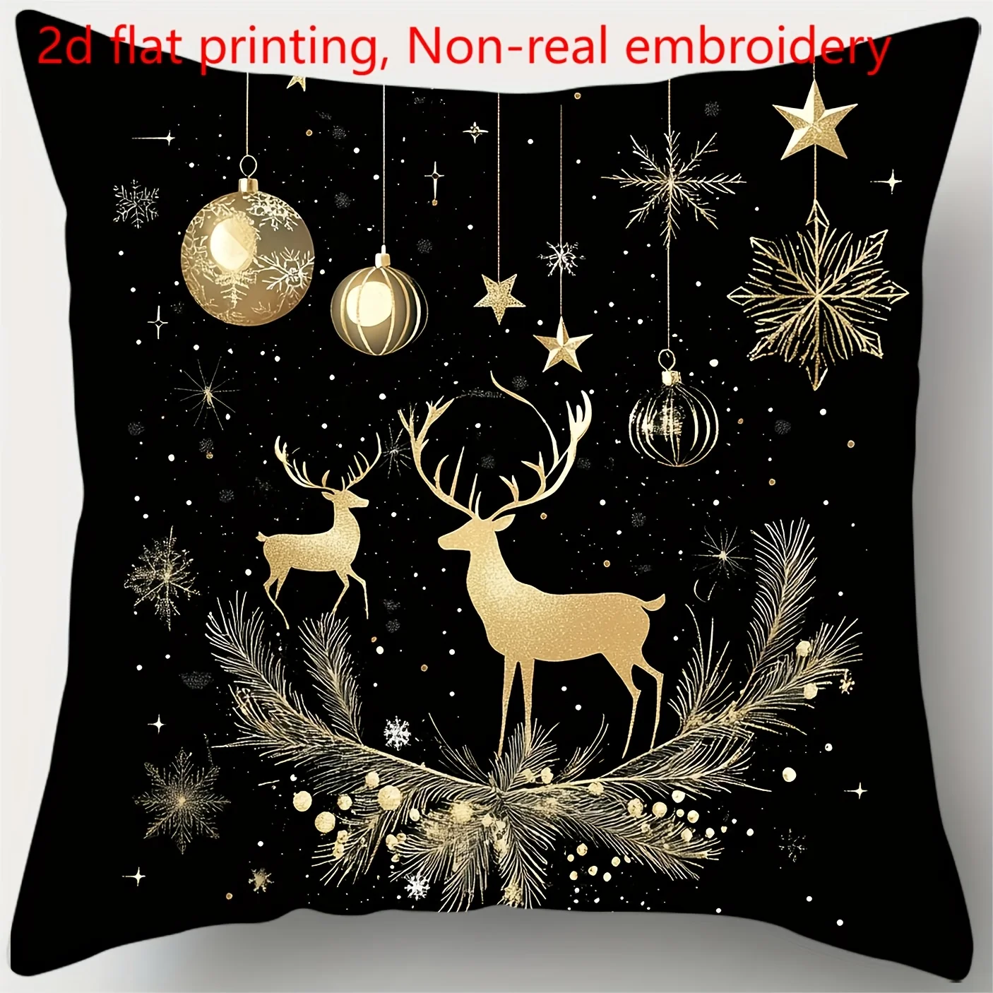 D Flat - Set Of Four Featuring Two-Dimensional Printing And Faux Embroidery This Christmas-Themed Zipper Throw Pillow Cover Show