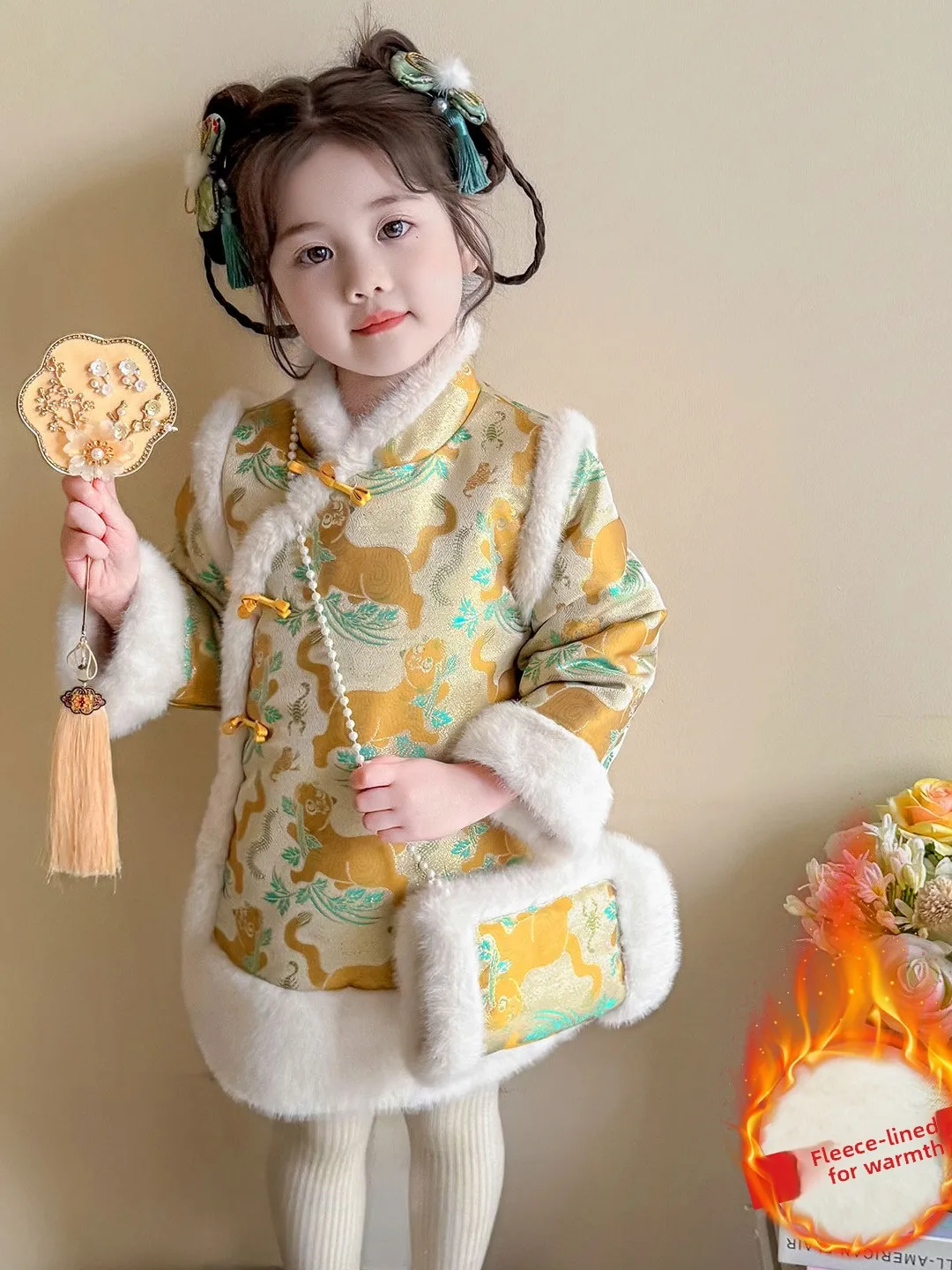 

Тонкий хлопковый детский новогодний костюм Ханфу для девочек, Новое поступление зимы, народная одежда, сценический костюм