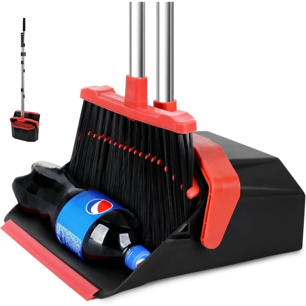 

Upgrade Broom & Dustpan Set with 51'' Long Handle, Zero Gap Lip & Self-Cleaning Teeth for Home Kitchen Lobby Restaurant