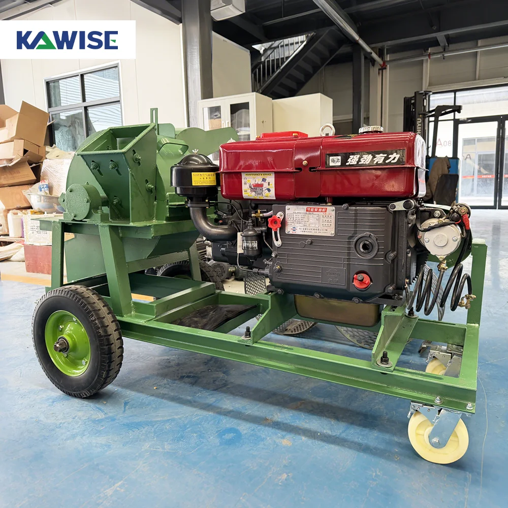 AIROW New Automatic Diesel Wood Crusher Machine with Water-Cooled Engine for Bamboo Tree Limbs and Mixed Wood Waste Processing