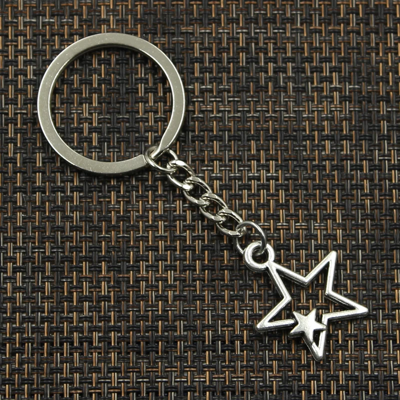 LLavero de Metal chapado en Color plata y bronce antiguo, colgante de Doble Estrella hueca, joyería de moda, 30mm, 27x21mm