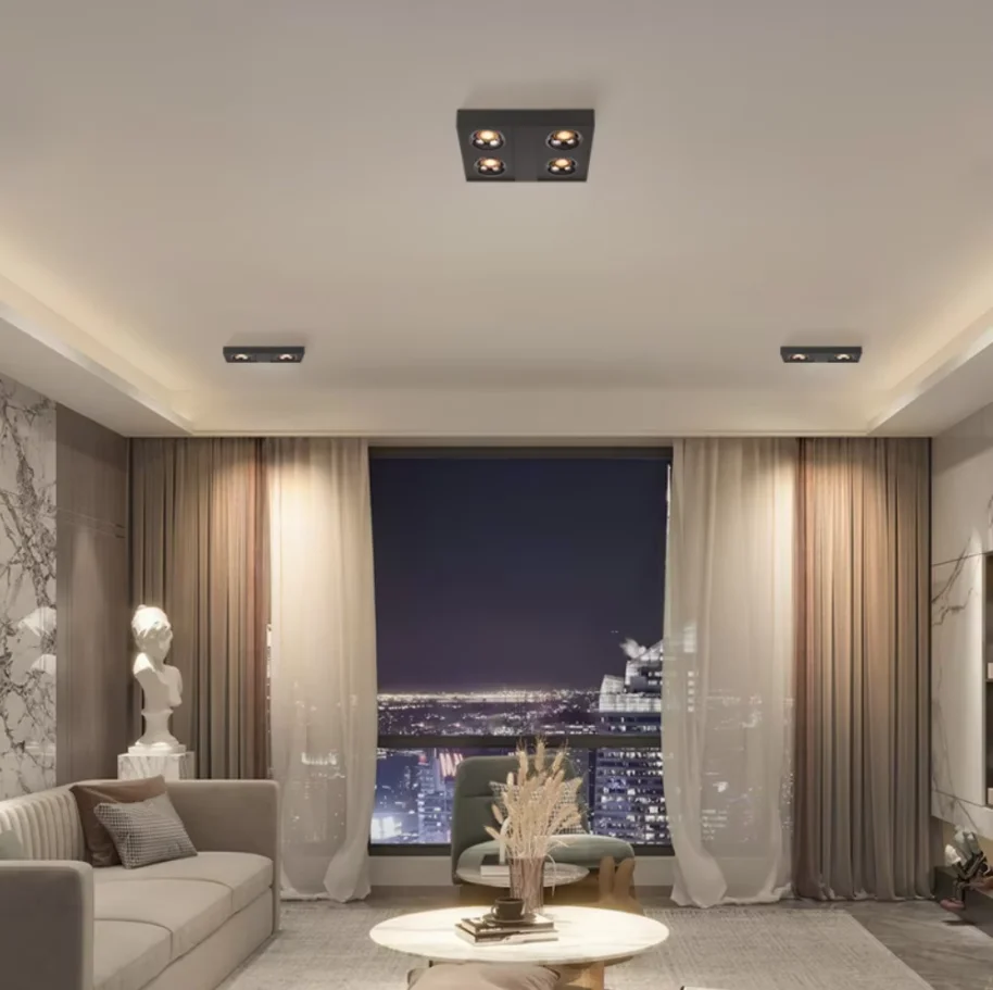 Square LED Ceiling light COB Spotlights Dimmable 12W15W 1-2-4 head chip Anti-glare Downlight Ceiling Lamp 85-265V Home business