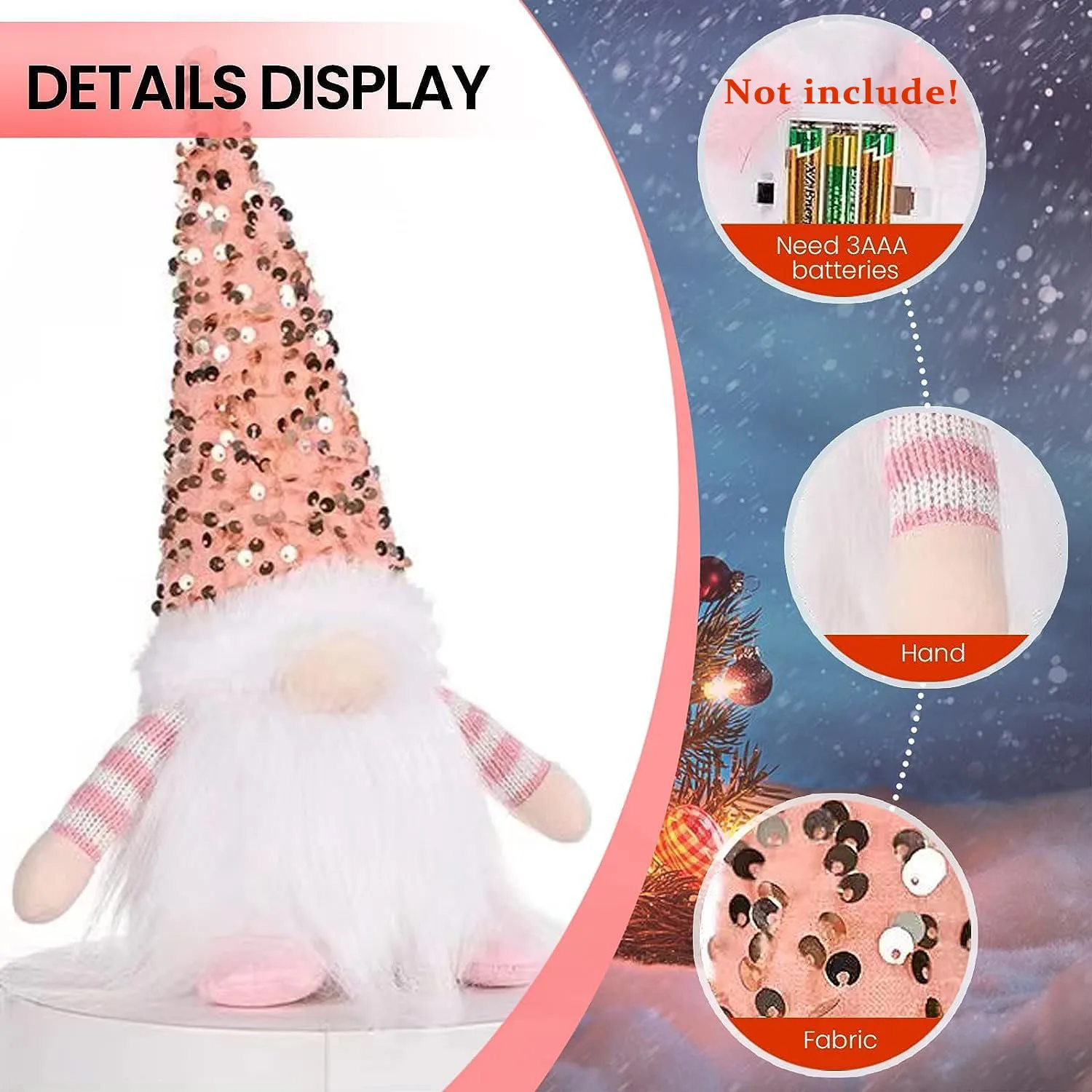 1pc/3pcs Knitted Faceless Gnome Doll with Light Battery Powered Plush Rudolph Dwarf Ornament  For New Year Christmas Theme Party