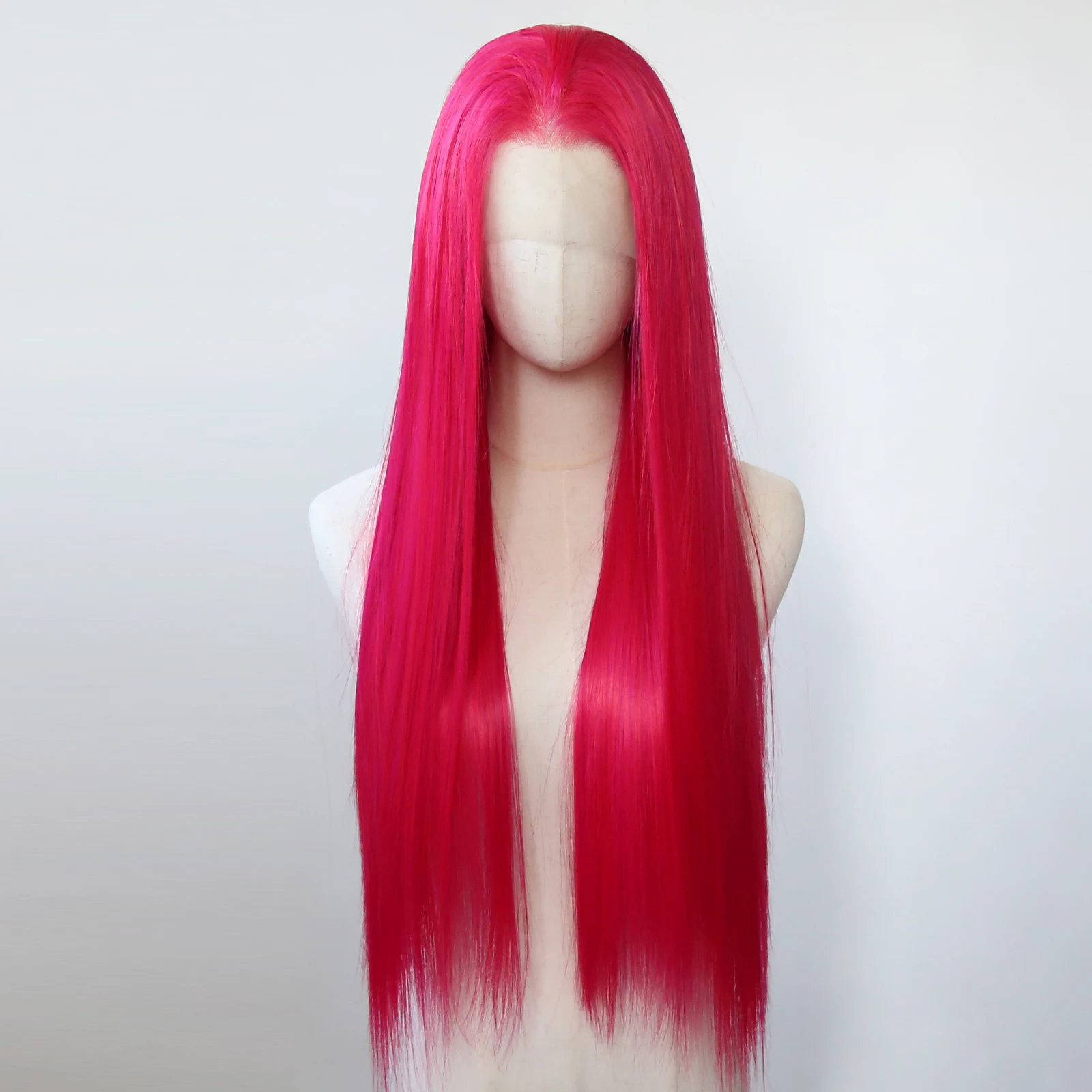 Wig sintetis merah muda mawar panas Wig depan renda lurus panjang Wig sintetis depan pra-pencabutan tahan panas rambut pakaian sehari-hari Cosplay