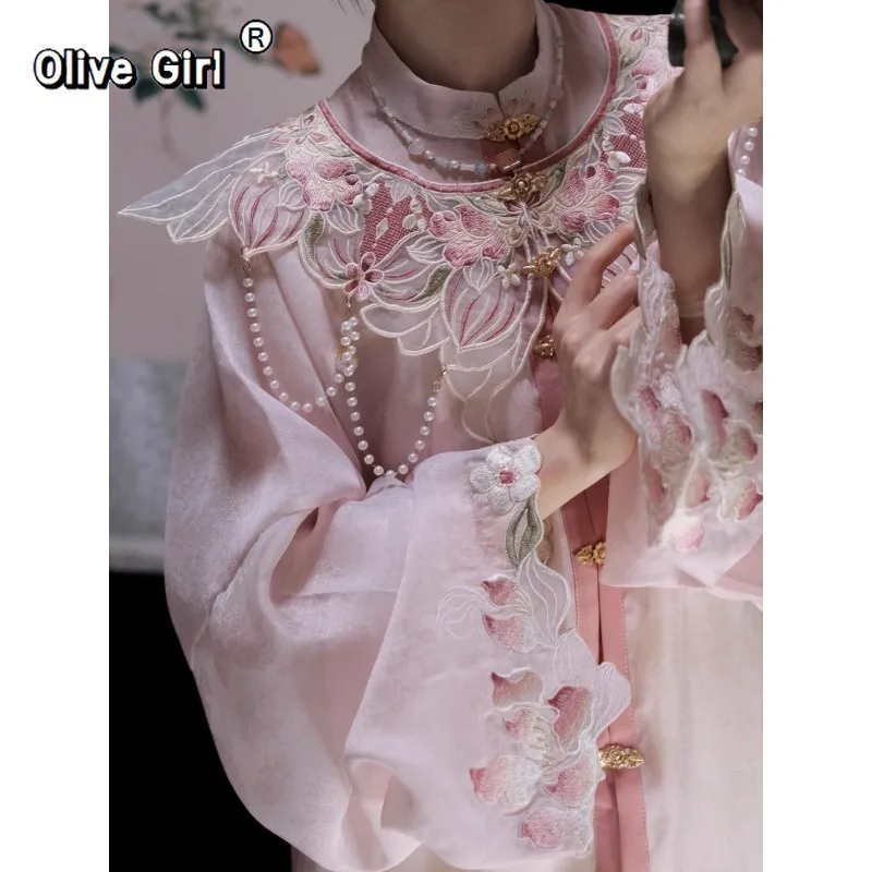 Olivegirl Hanfu Dress Embroidered Flower High End Women's Mingzhi Cloud Shoulder Hanfu Set Spring Daily Summer Cosplay