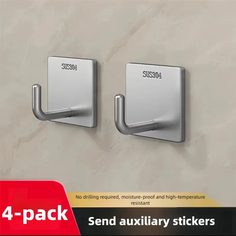 Gancho Adhesivo Resistente para Toallas, Gancho Adhesivo de Acero Inoxidable, Soporte de Almacenamiento para Baño y Cocina, Ganchos Adhesivos Plateados
