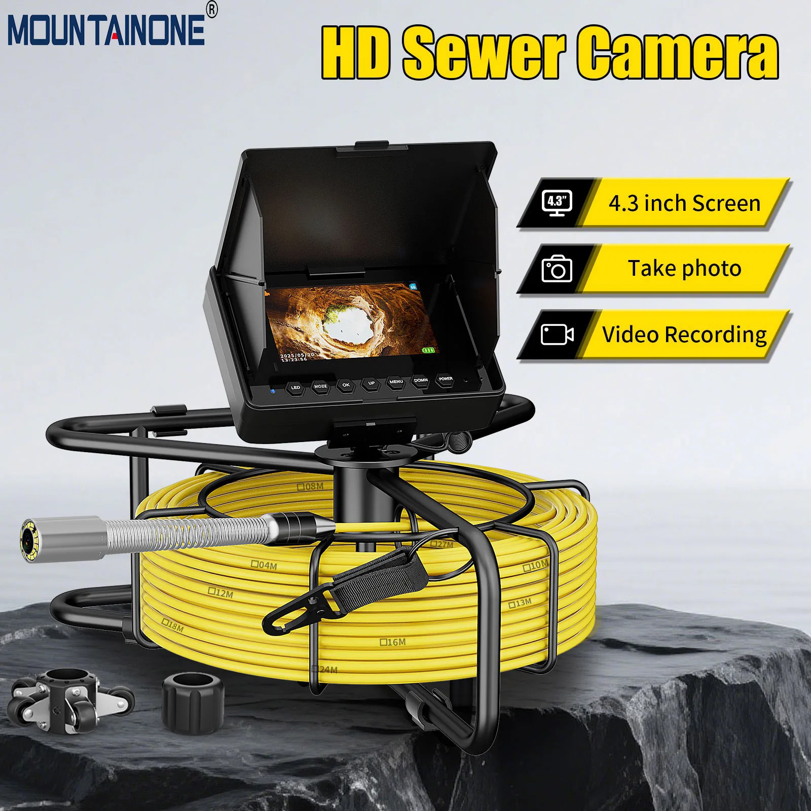 

4.3" Sewer Pipe Inspection Camera16GB Card DVR IP68 1200TVL Drain 17/18/23MM Sewer Pipeline Industrial Endoscope 8500MAH Battery