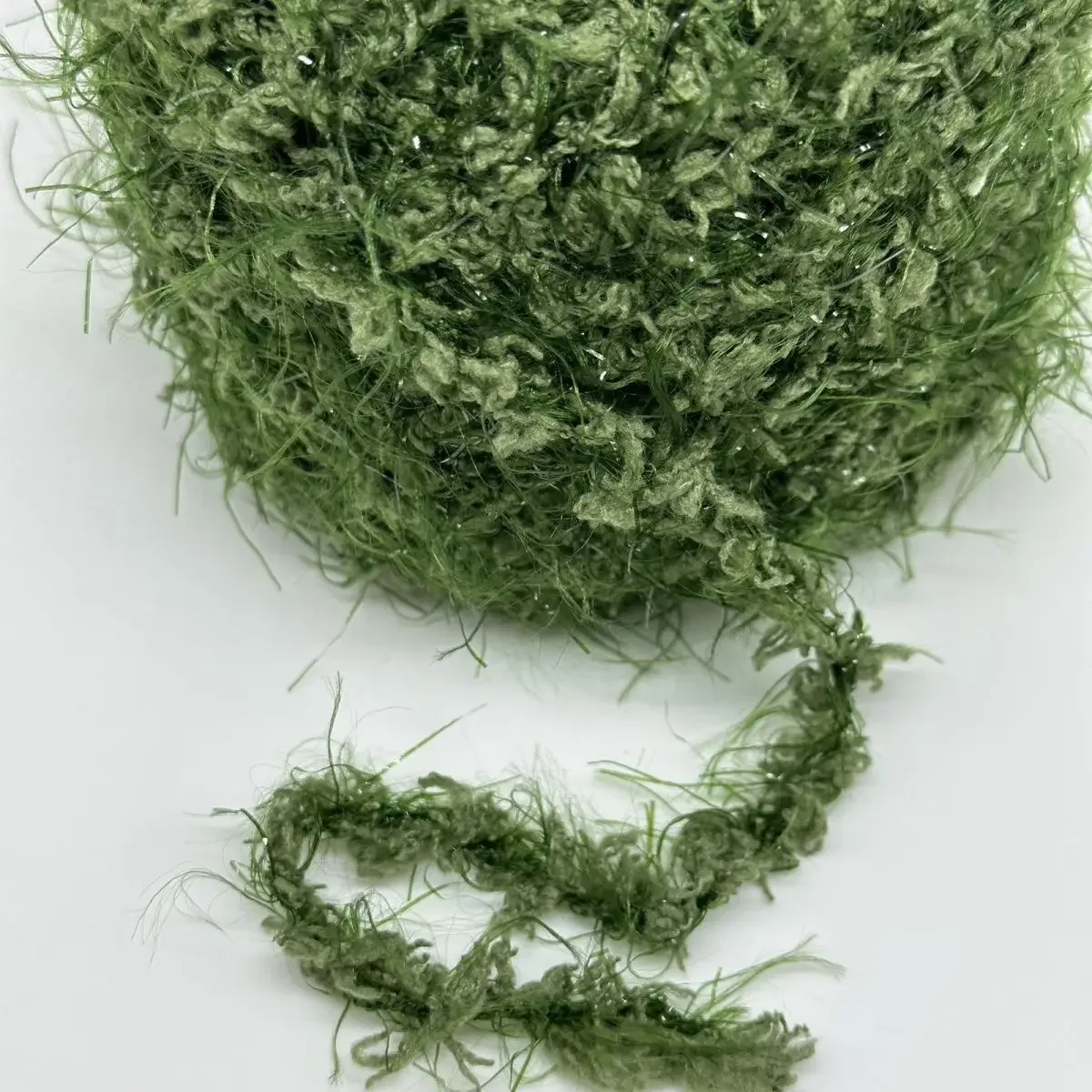 Green Long Hair Yarn with Sequins Christmas Tree Green Wool DIY Material Package with Soft Wiring 100g Moss Carpet Thread