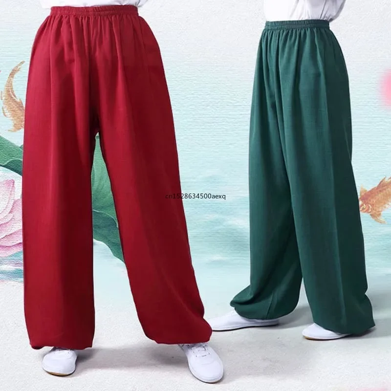 Women Men Martial Arts Cotton Linen Tai Chi Pants Lantern Breathable Pants Yoga Taekwondo Boxing Karate Jeet Kune Do Trousers