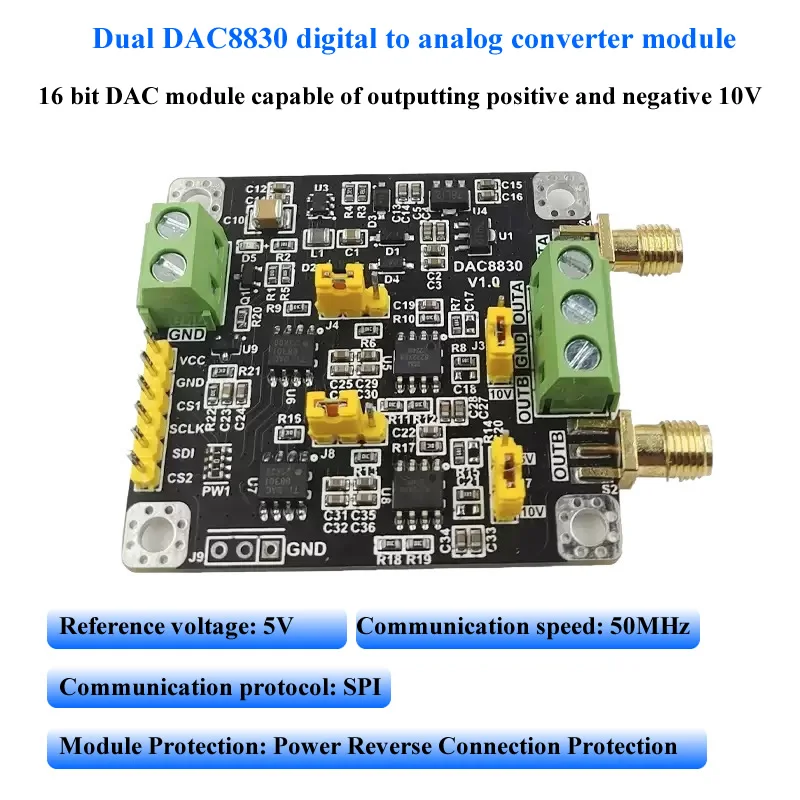 DAC8830 Dual Channel 16-bit Digital-to-Analog Converter Module 0-5V 0-10V ±10V Output SPI/I2C for Signal Generation