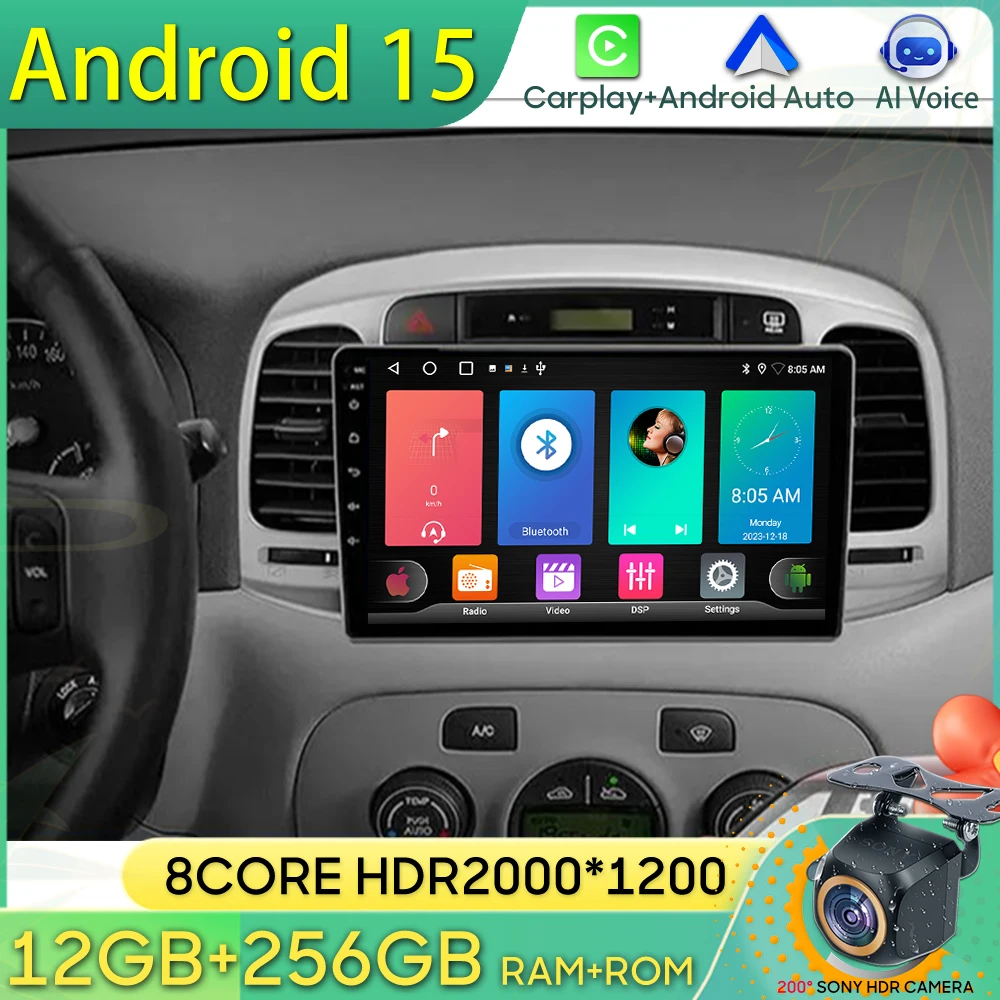 أندرويد 15 راديو السيارة لشركة هيونداي أكسنت 3 2006-2011 نظام تحديد المواقع والملاحة أندرويد السيارات Carplay واي فاي فيديو ستيريو عرض 4G BT No 2din