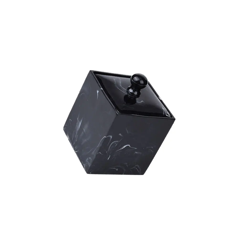 

1Pcs Cotton Swab Box Resin Marble Black Cover Storage Organizer Makeup Cotton Pads Holder Toothpick Case Home Essentials