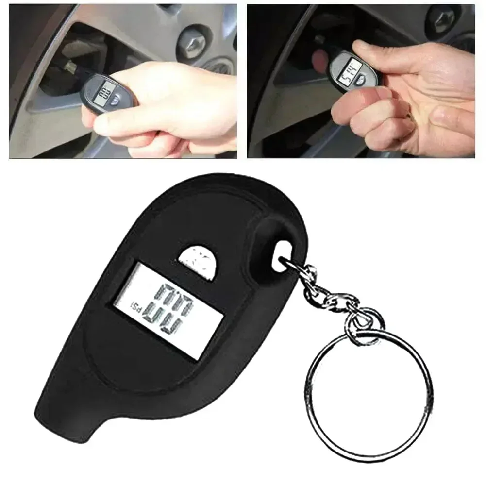 2-150 PSI Tire GaugeTester Meter Digital LCD Display Mini Keychain Air Pressure Tester Meters Car Accessories PSI Kpa Bar Cm2