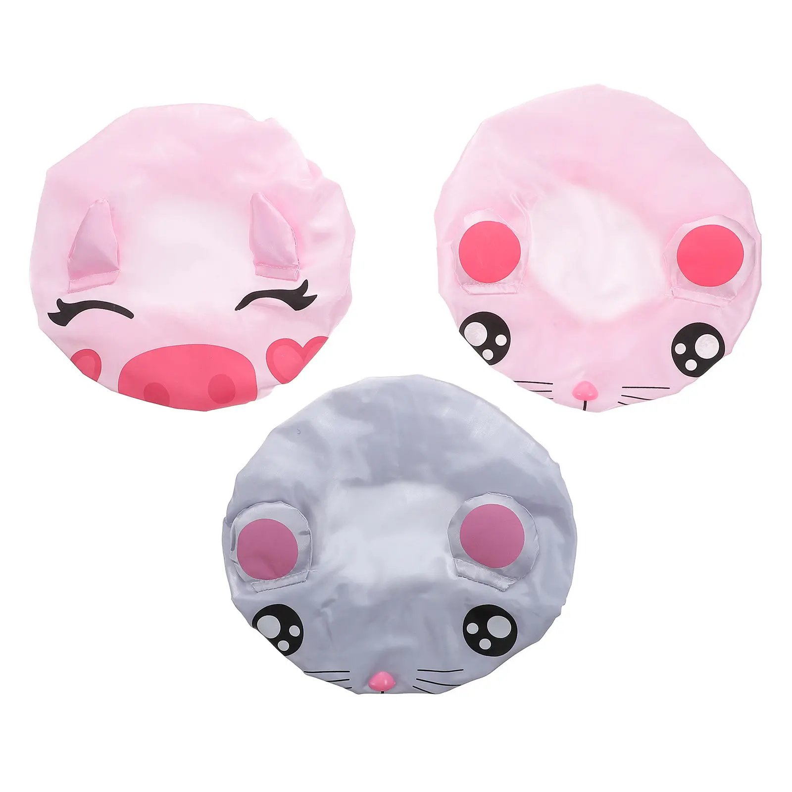 3Pcs Children Shower Hat Satin Double Layer Waterproof Bath Cap for Kids Girls Boys with Elastic Band Multi Functional Travel