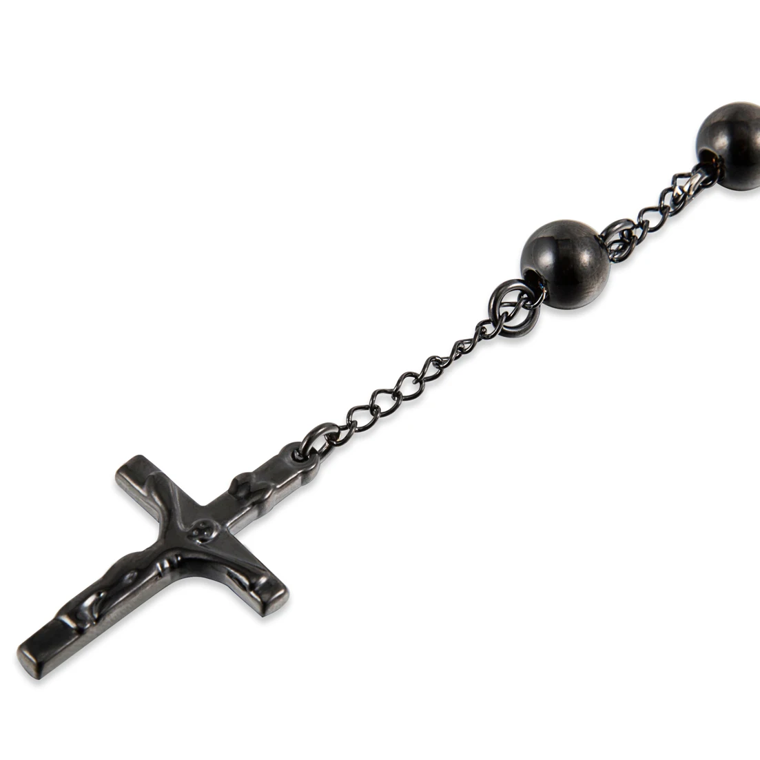 4/6/8 مللي متر حبة المسبحة الصليب قلادة أسود اللون الفولاذ المقاوم للصدأ سلسلة قلادة الدينية المسيح يسوع الصلاة مجوهرات #6